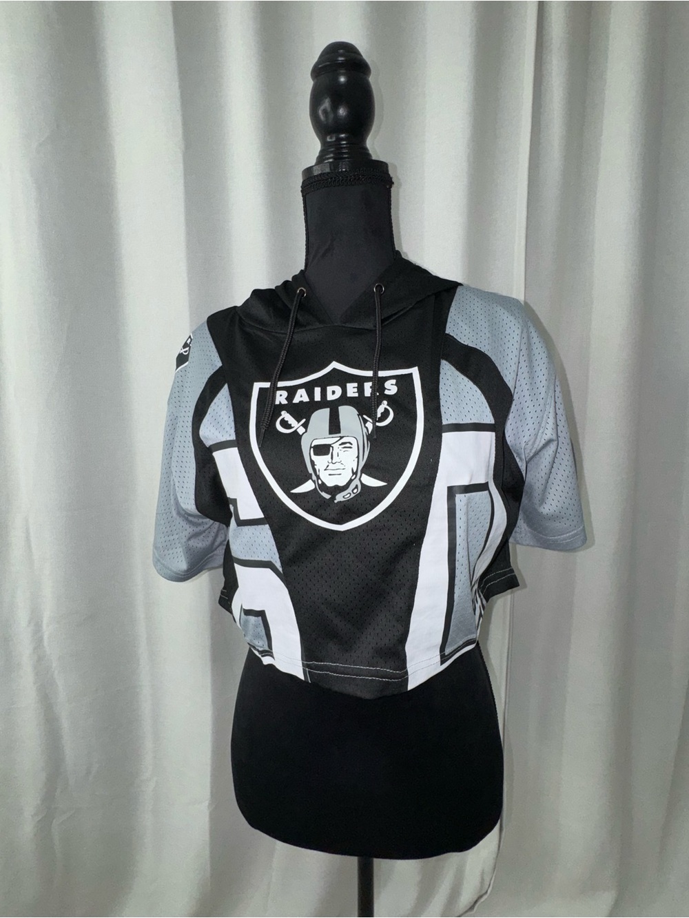 Raiders Black and Gray Cropped Hoodie Jersey